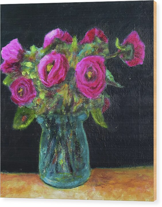 Ladybug and Pink Roses - Wood Print