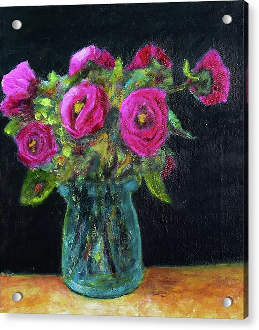 Ladybug and Pink Roses - Acrylic Print