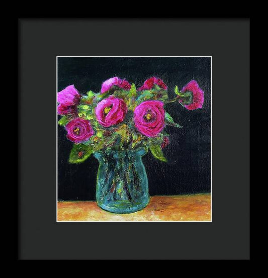 Ladybug and Pink Roses - Framed Print