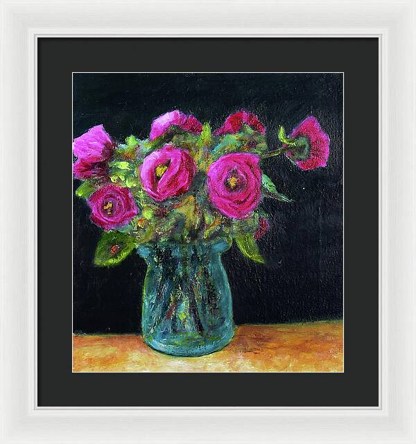 Ladybug and Pink Roses - Framed Print
