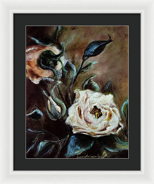Pink Roses and Regrets -original in private collection - Framed Print