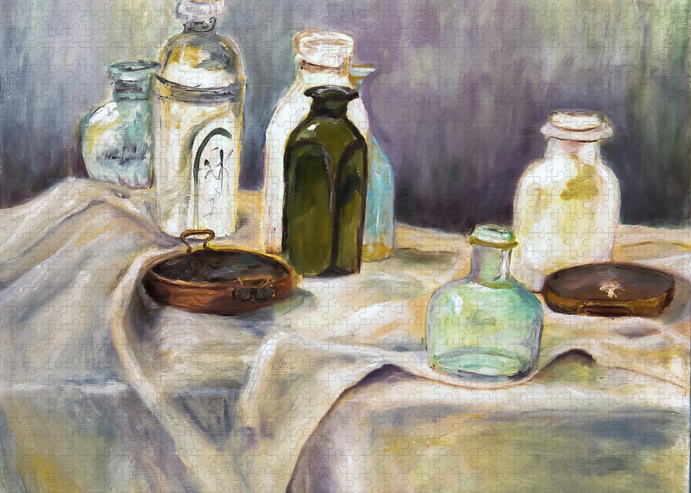 Copper Pots - glass bottles still life - Puzzle