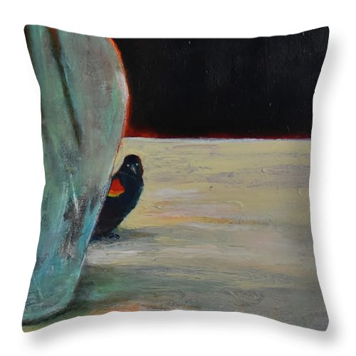 Curiosity, Red-winged Blackbird - open window series - Throw Pillow