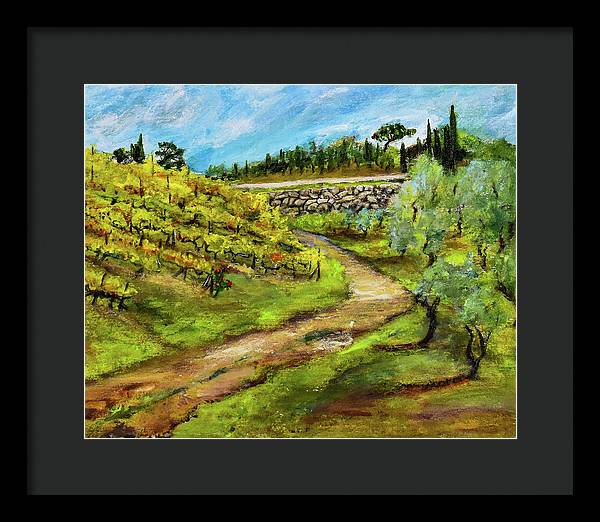 Vineyard Road - Tuscany, Italy 'en plein air - Framed Print