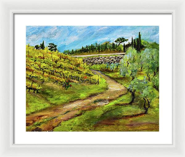 Vineyard Road - Tuscany, Italy 'en plein air - Framed Print