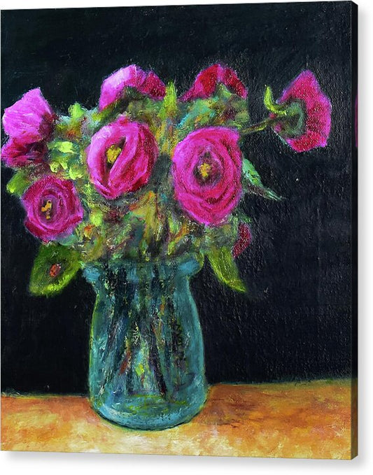 Ladybug and Pink Roses - Acrylic Print