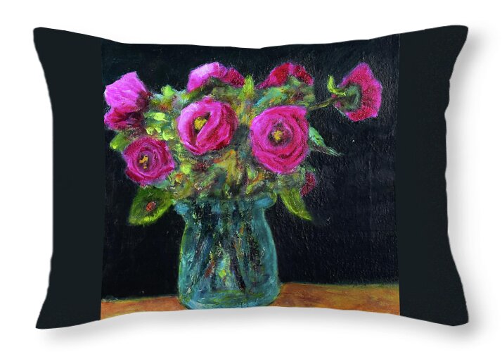 Ladybug and Pink Roses - Throw Pillow