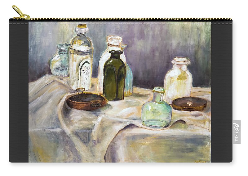 Copper Pots - glass bottles still life - Zip Pouch