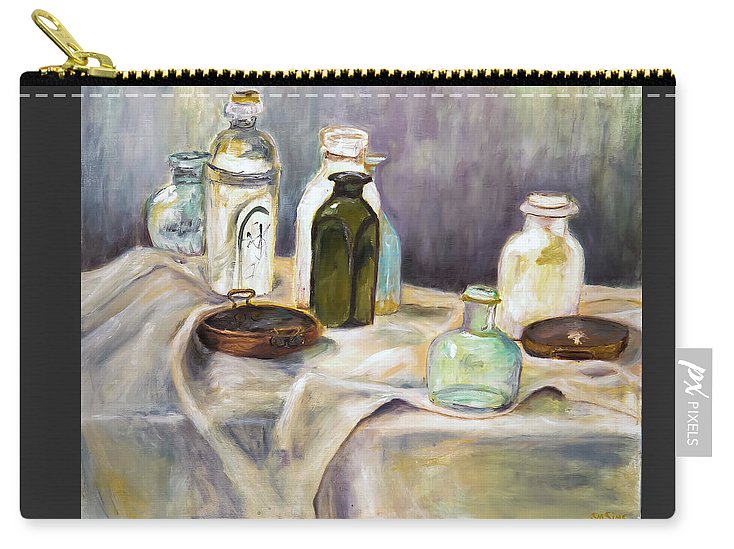 Copper Pots - glass bottles still life - Zip Pouch