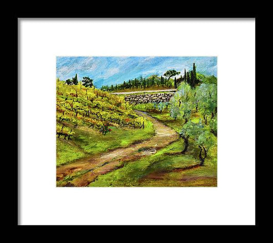 Vineyard Road - Tuscany, Italy 'en plein air - Framed Print