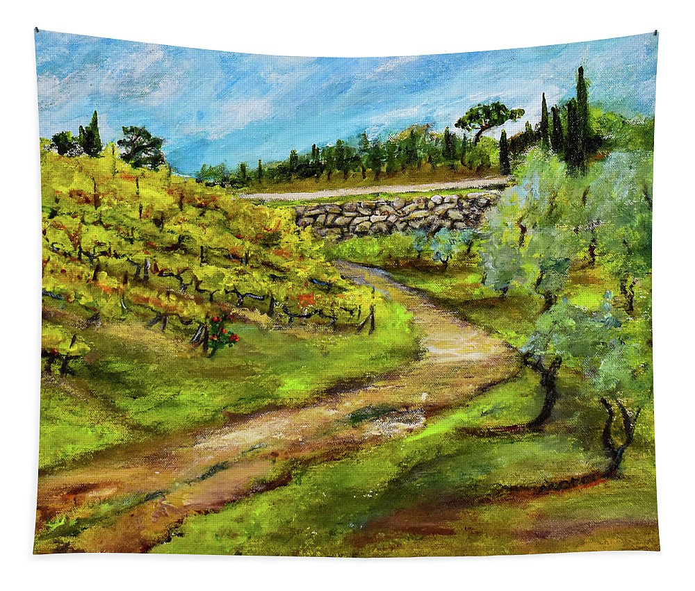 Vineyard Road - Tuscany, Italy 'en plein air - Tapestry