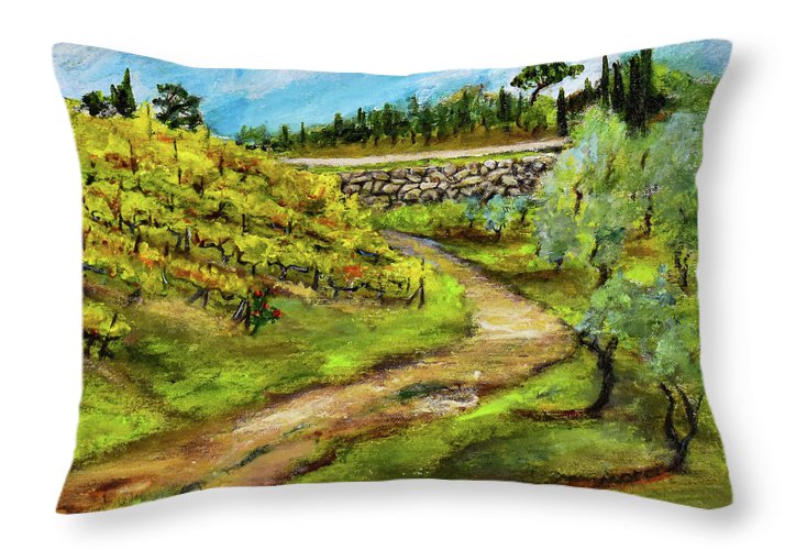 Vineyard Road - Tuscany, Italy 'en plein air - Throw Pillow