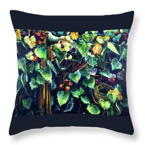 Yellow-rumped Warbler Within Muscadines - Throw Pillow